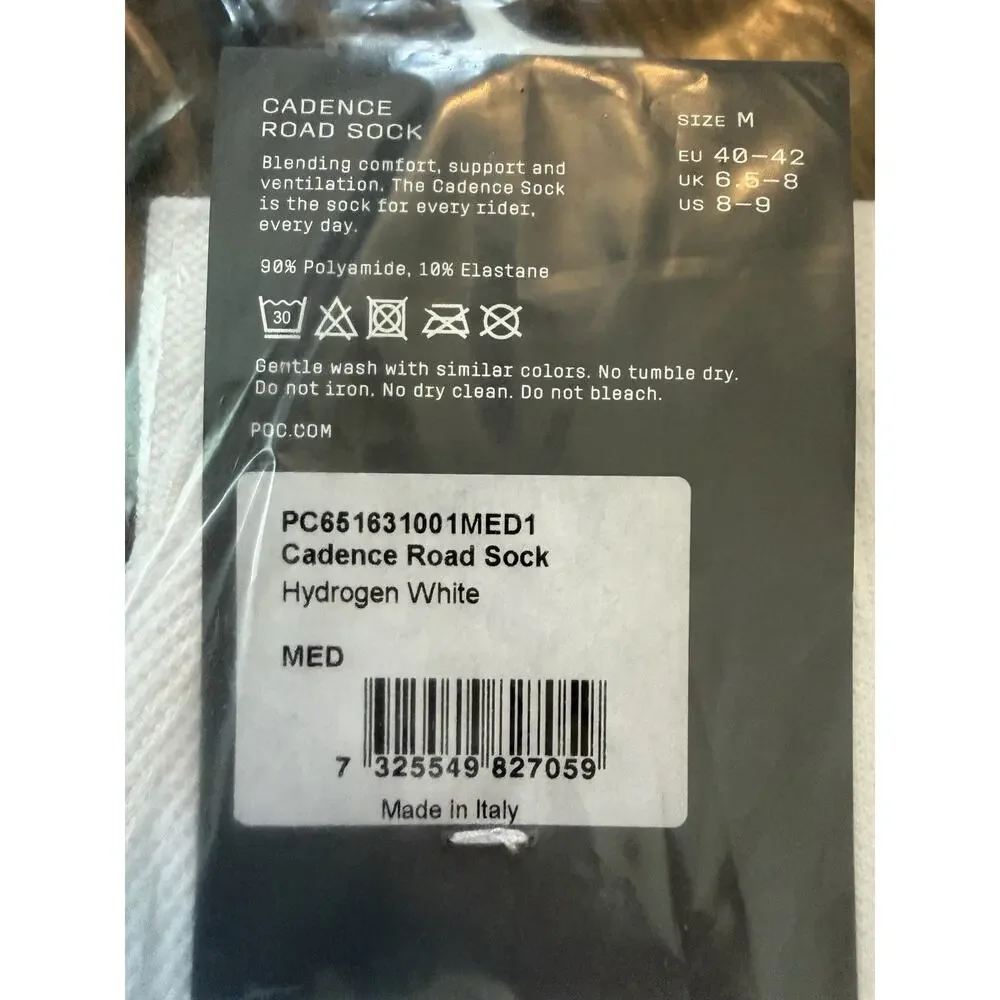 POC White Cadence Road Cycling Sock Men's Sz M 8-9 NWT